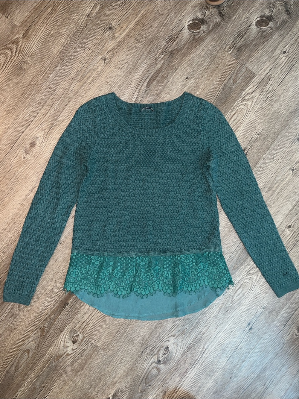 LUCKY BRAND Knit Peplum Lace-Hem Top